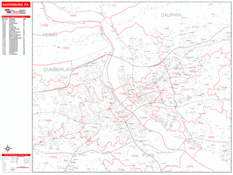 Harrisburg Digital Map Red Line Style