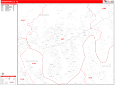 Hendersonville Digital Map Red Line Style