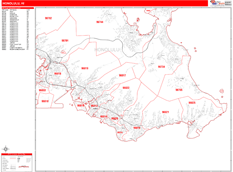 Honolulu Digital Map Red Line Style