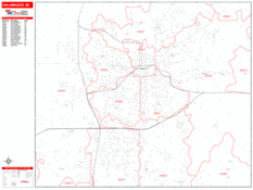 Kalamazoo Digital Map Red Line Style