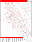 Oakland Digital Map Red Line Style
