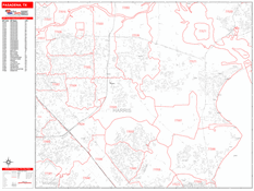 Pasadena Digital Map Red Line Style