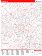 Philadelphia Digital Map Red Line Style