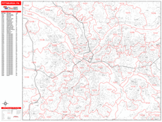 Pittsburgh Digital Map Red Line Style