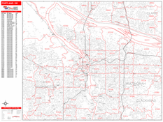 Portland Digital Map Red Line Style