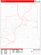 Saginaw Digital Map Red Line Style