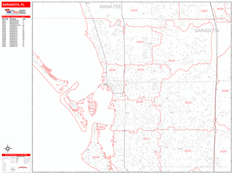 Sarasota Digital Map Red Line Style