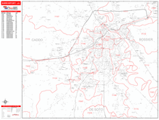 Shreveport Digital Map Red Line Style