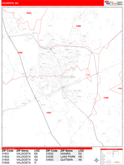 Valdosta Digital Map Red Line Style