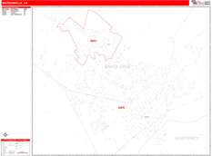 Watsonville Digital Map Red Line Style