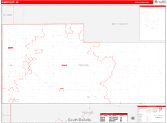 Adams County, ND Digital Map Red Line Style