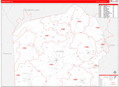 Adams County, PA Digital Map Red Line Style