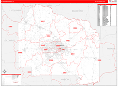 Alachua County, FL Digital Map Red Line Style