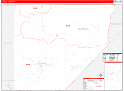 Alamosa County, CO Digital Map Red Line Style