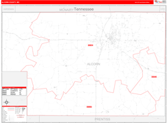 Alcorn County, MS Digital Map Red Line Style