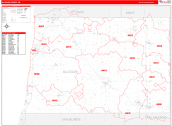 Allegan County, MI Digital Map Red Line Style