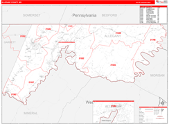 Allegany County, MD Digital Map Red Line Style