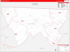 Alleghany County, NC Digital Map Red Line Style