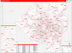 Allegheny County, PA Digital Map Red Line Style