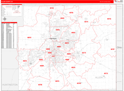 Allen County, IN Digital Map Red Line Style