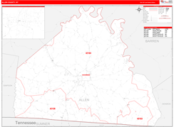 Allen County, KY Digital Map Red Line Style