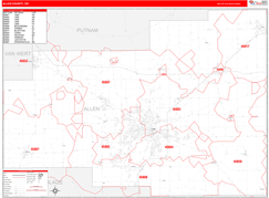 Allen County, OH Digital Map Red Line Style