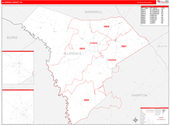 Allendale County, SC Digital Map Red Line Style