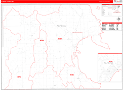 Alpena County, MI Digital Map Red Line Style