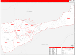 Amador County, CA Digital Map Red Line Style