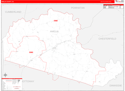 Amelia County, VA Digital Map Red Line Style