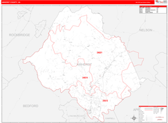 Amherst County, VA Digital Map Red Line Style