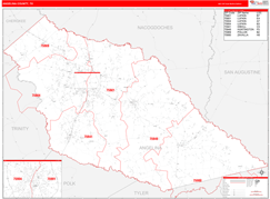 Angelina County, TX Digital Map Red Line Style