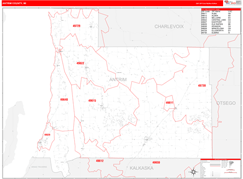 Antrim County, MI Digital Map Red Line Style