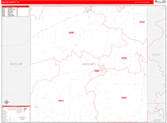 Archer County, TX Digital Map Red Line Style