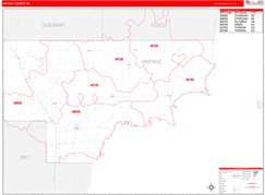 Arenac County, MI Digital Map Red Line Style