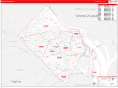 Arlington County, VA Digital Map Red Line Style