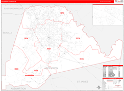 Ascension Parish (County), LA Digital Map Red Line Style