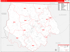 Ashe County, NC Digital Map Red Line Style