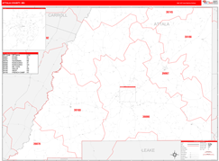 Attala County, MS Digital Map Red Line Style