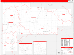 Auglaize County, OH Digital Map Red Line Style