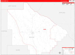 Bacon County, GA Digital Map Red Line Style