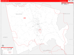 Baldwin County, GA Digital Map Red Line Style