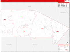 Bandera County, TX Digital Map Red Line Style