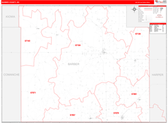 Barber County, KS Digital Map Red Line Style