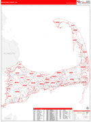 Barnstable County, MA Digital Map Red Line Style