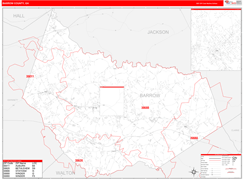 Barrow County, GA Digital Map Red Line Style