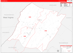 Bath County, VA Digital Map Red Line Style