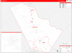 Bee County, TX Digital Map Red Line Style