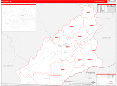 Bell County, KY Digital Map Red Line Style