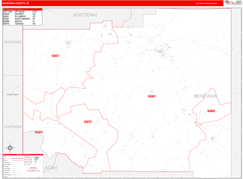 Benewah County, ID Digital Map Red Line Style